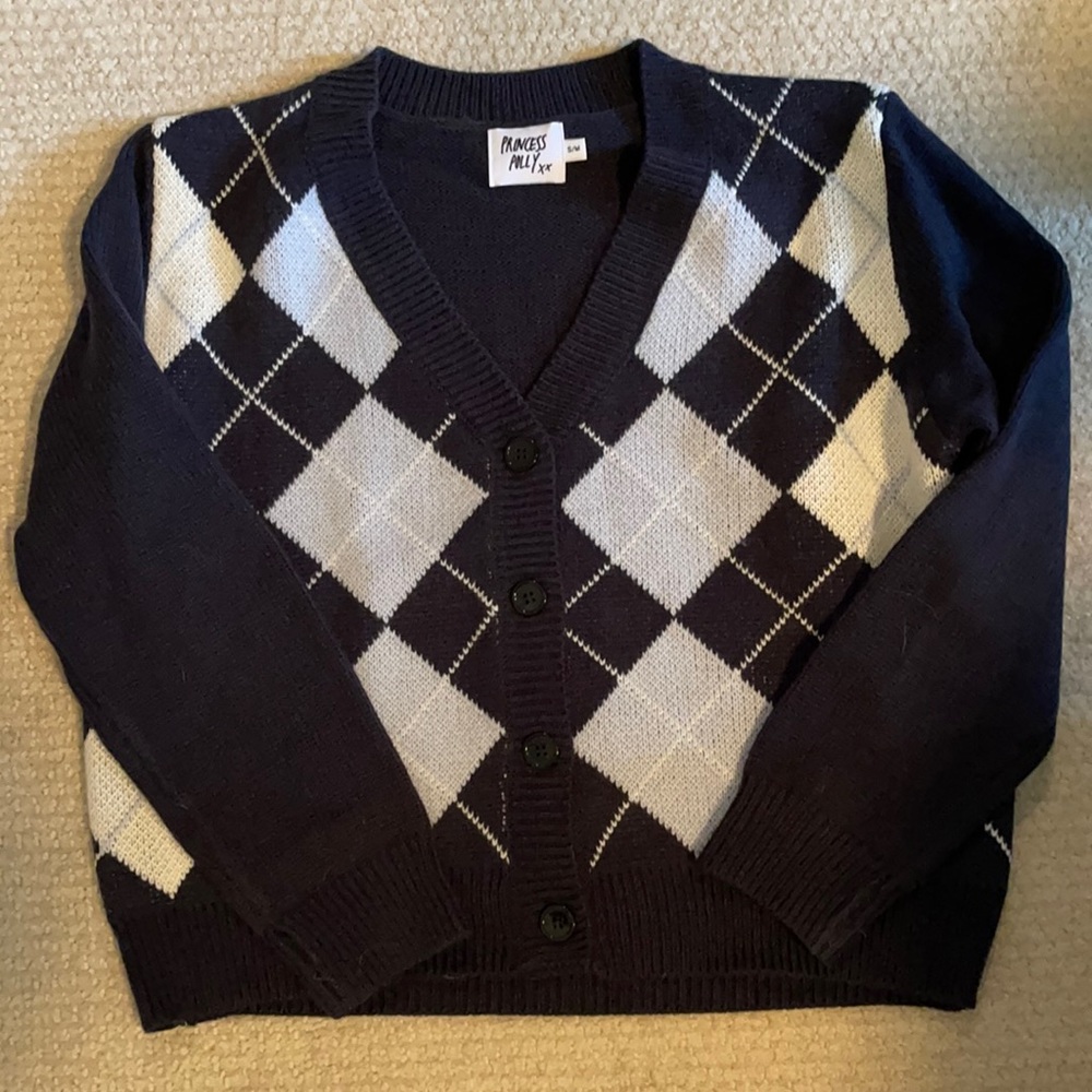 Navy argyle princess polly cardigan